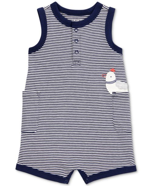 Carter's Baby Boys Cotton Striped 1-Piece Romper - Med Blue