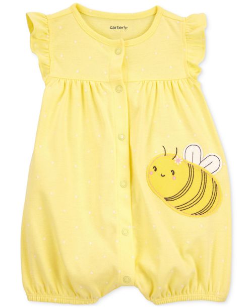 Carter's Baby Girls Baby Bee Snap-Up Cotton Romper - Yellow