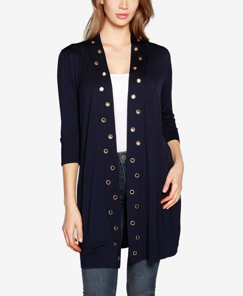 Belldini Women's Grommet-Trim Duster Open Front Cardigan Top - Navy