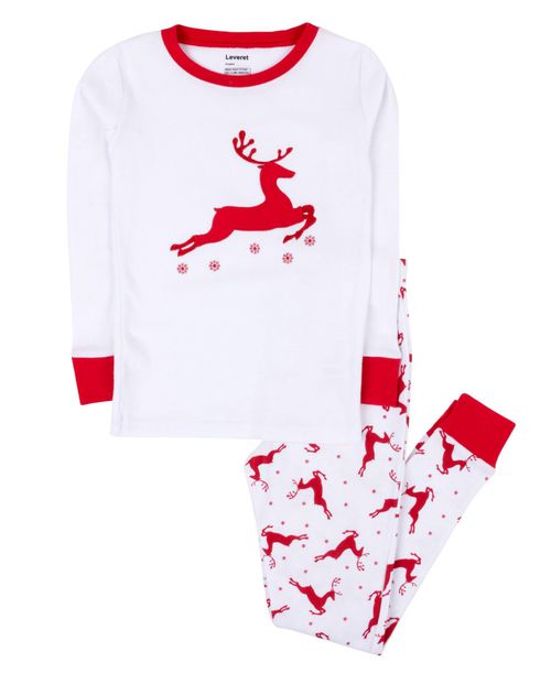 Leveret Toddler Two Piece Cotton Holiday Pajamas - Reindeer