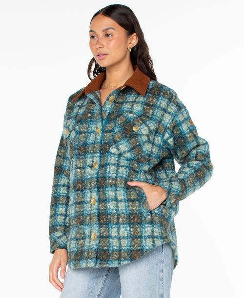 Roxy Women's Overlander Plaid Long-Sleeve Jacket - Deep Lagoon