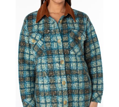 Roxy Women's Overlander Plaid Long-Sleeve Jacket - Deep Lagoon