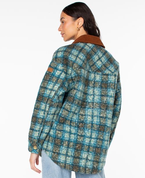 Roxy Women's Overlander Plaid Long-Sleeve Jacket - Deep Lagoon