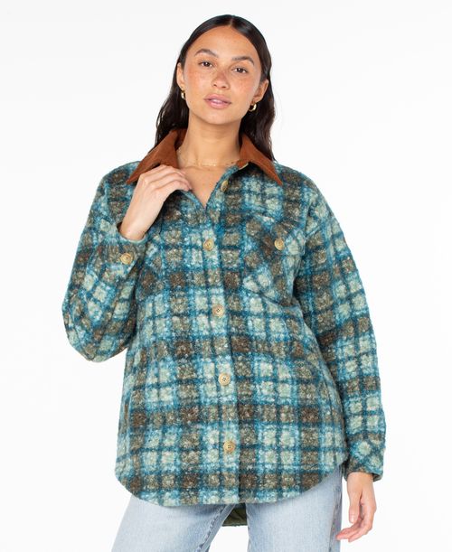 Roxy Women's Overlander Plaid Long-Sleeve Jacket - Deep Lagoon