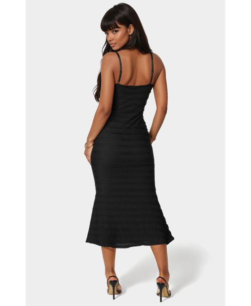 Bebe Women's Square Neck Ruffle Lace Midi Dress - Black