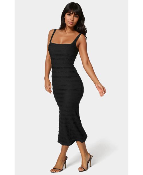 Bebe Women's Square Neck Ruffle Lace Midi Dress - Black