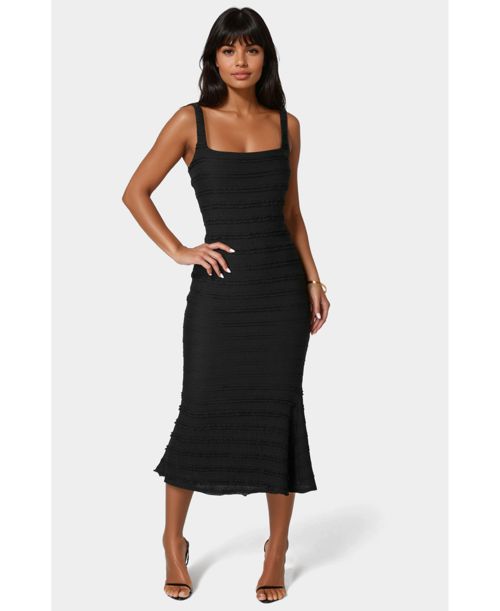 Bebe Women's Square Neck Ruffle Lace Midi Dress - Black