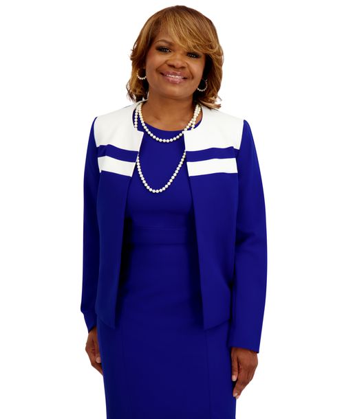 Kasper Women's Combo Yoke Long-Sleeve Jacket, Regular and Plus Size - Royal Blue/ Signal White