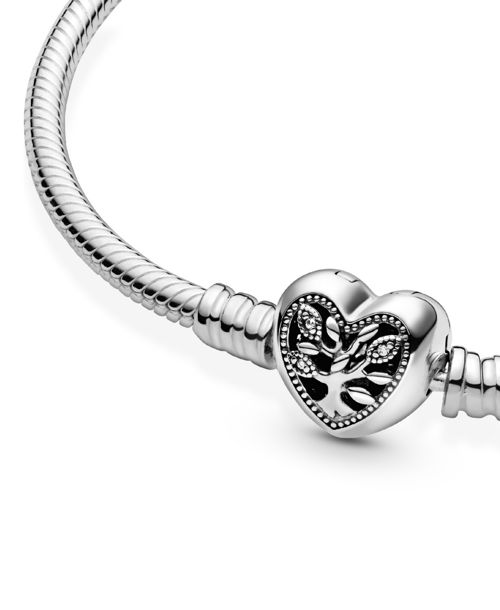 Pandora Moments Cubic Zirconia Family Tree Heart Clasp Snake Chain Bracelet - Family Tree Heart