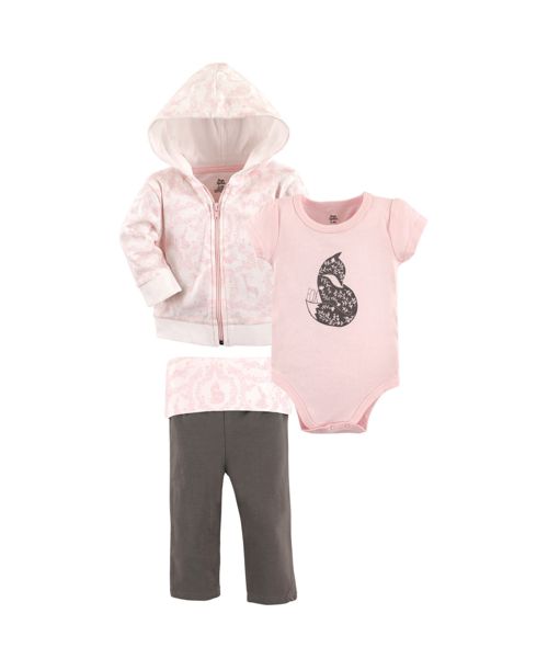 Yoga Sprout Baby Girls Cotton Hoodie, Bodysuit or Tee Top, and Pant - Multi