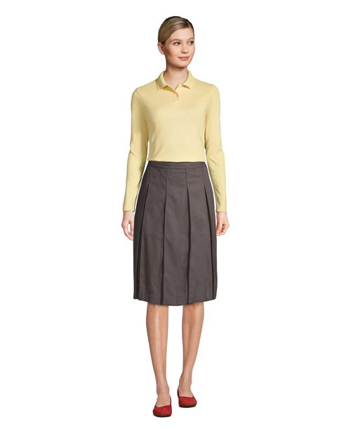 Lands' End Women's Box Pleat Skirt Below the Knee - Gray