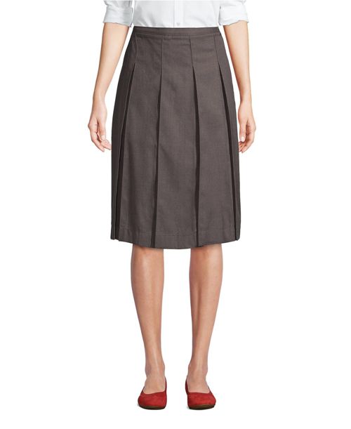 Lands' End Women's Box Pleat Skirt Below the Knee - Gray