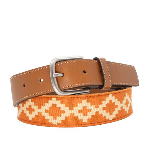 La Matera Men's Talampaya Woven Belt Tan - Cognac leather