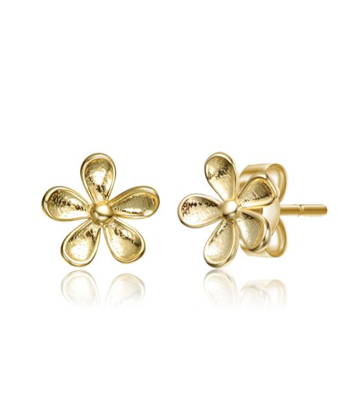 14K Gold Plated Flower Earrings - Gold