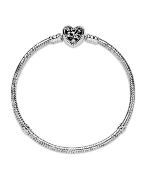 Pandora Moments Cubic Zirconia Family Tree Heart Clasp Snake Chain Bracelet - Family Tree Heart