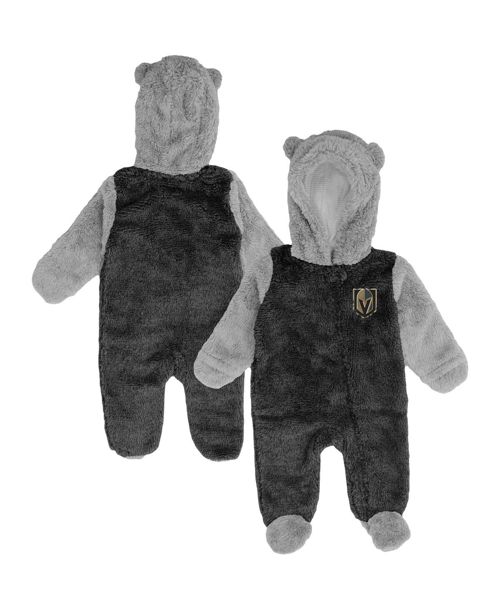 Baby Boys and Girls Black Vegas Golden Knights Game Nap Teddy Fleece Bunting Full-Zip Sleeper - Black