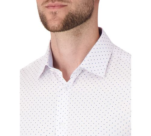 Report Collection Men's Long Sleeve 4-Way Dot Print Dress Shirt - White