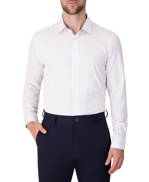 Report Collection Men's Long Sleeve 4-Way Dot Print Dress Shirt - White