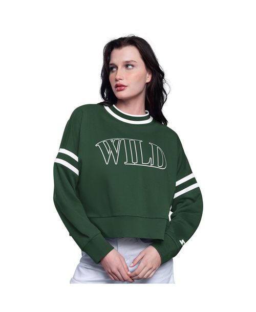 Starter Women'sÂ&nbsp;Green Minnesota Wild Power Play Cropped Pullover Sweatshirt - Green, White