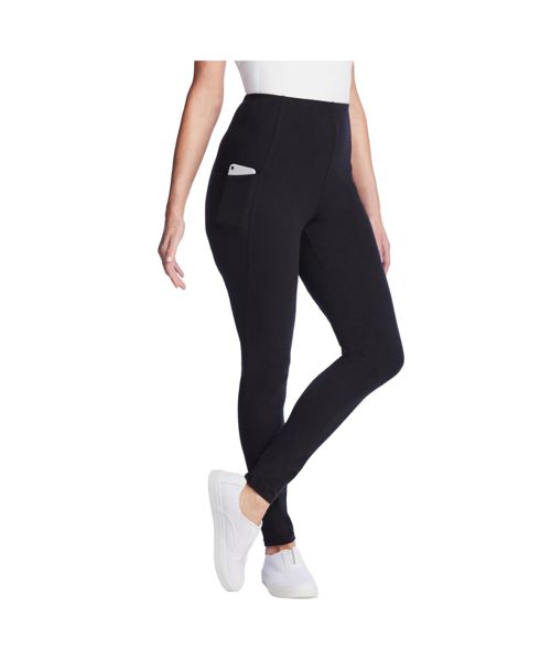 Woman Within Women's Within Stretch-Cotton Knit Pull-On Pocket Leggings - Black