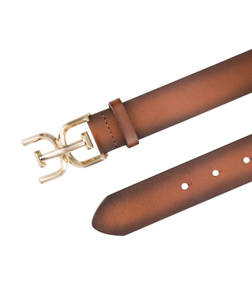 Sam Edelman Women's Brass-Tone Double-e Plaque Buckle Casual Belt - Tan