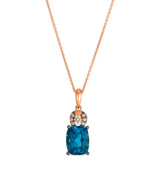 Le Vian London Blue Topaz (2.25 ct. t.w.), Vanilla and Chocolate Diamonds Pendant Necklace (0.12 ct. t.w.) in 14k Strawberry Gold - Rose Gold