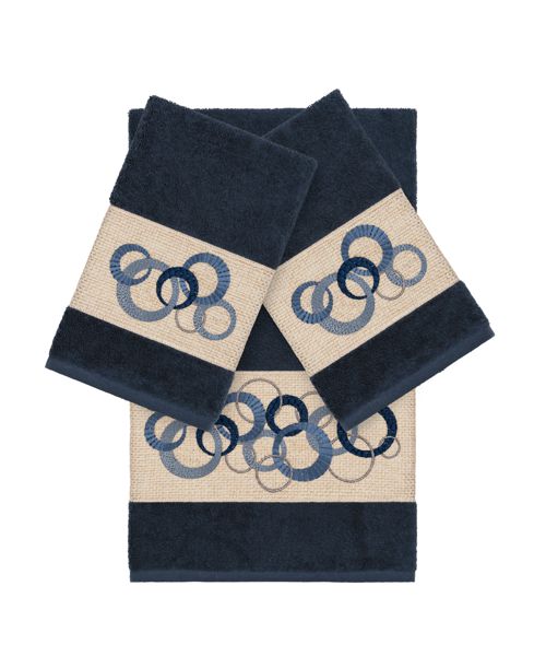 Linum Home Turkish Cotton Annabelle 3-Pc. Embellished Towel Set - Navy