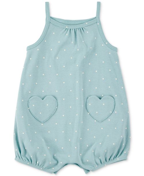 Carter's Baby Girls Cotton Heart-Pocket Sleeveless Romper - Med Blue