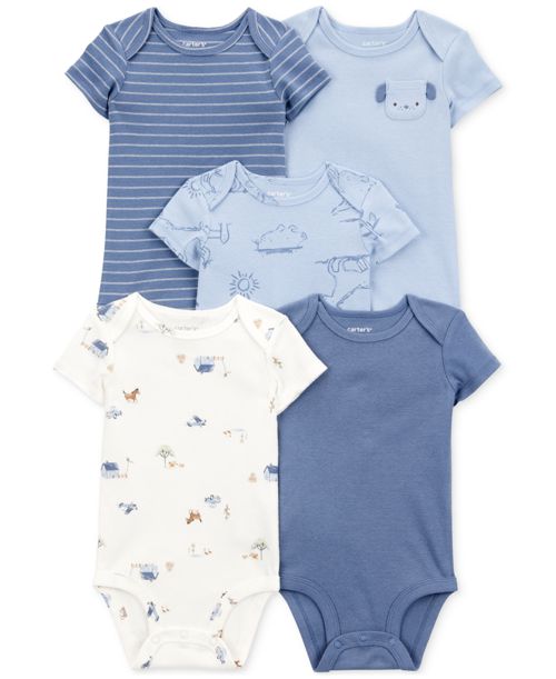 Carter's Baby 5-Pk. Cotton Dog-Print Short-Sleeve Bodysuits - Blue/Dogs