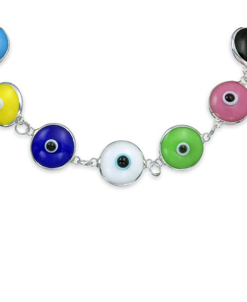 Bling Jewelry Multicolor Evil Eye Strand Bracelet in Sterling Silver - Dark multicolor