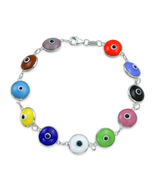 Bling Jewelry Multicolor Evil Eye Strand Bracelet in Sterling Silver - Dark multicolor