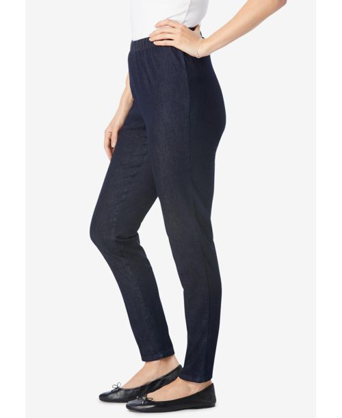Woman Within Women's Within Tall Pull-On Elastic-Waist Stretch Fineline Denim Jeans - Indigo