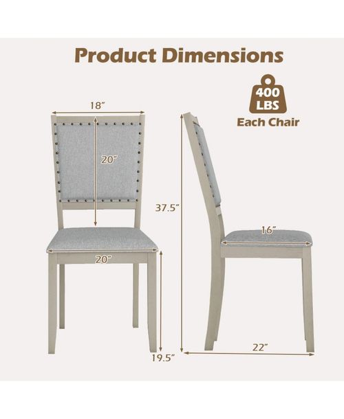 Gouun Set of 2 Farmhouse Fabric Upholstered Dining Chairs with Nailhead Trim - Gray