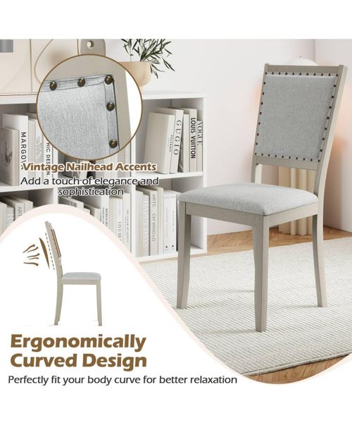 Gouun Set of 2 Farmhouse Fabric Upholstered Dining Chairs with Nailhead Trim - Gray