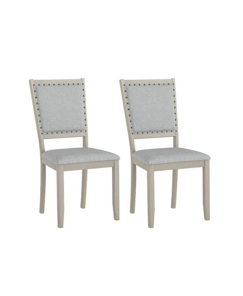 Gouun Set of 2 Farmhouse Fabric Upholstered Dining Chairs with Nailhead Trim - Gray
