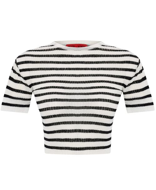 Pcfg Women's Striped Short Sleeve Knit Top - Black/white