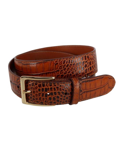 Trafalgar Men's Chance 35mm Mock Mini-African Alligator Embossed Italian Leather Belt - Cognac