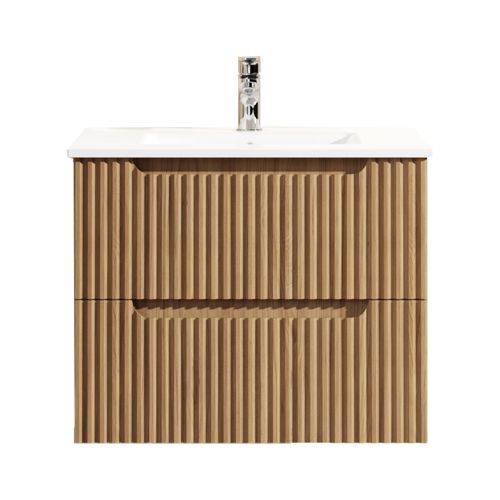 Casainc 24" Wall Mounted Walnut Bathroom Vanity Cabinet with White Basin Sink Combo Floating - Walnut