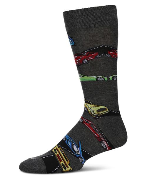 MeMoi Men's Cars Crew Socks - Charcoal heather
