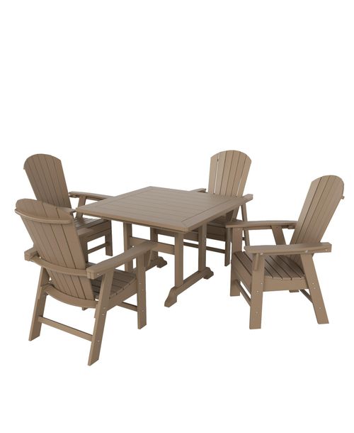 WestinTrends 5 Piece Outdoor Patio Dining Square Table and Shell Back Armchair Set - Weathered wood