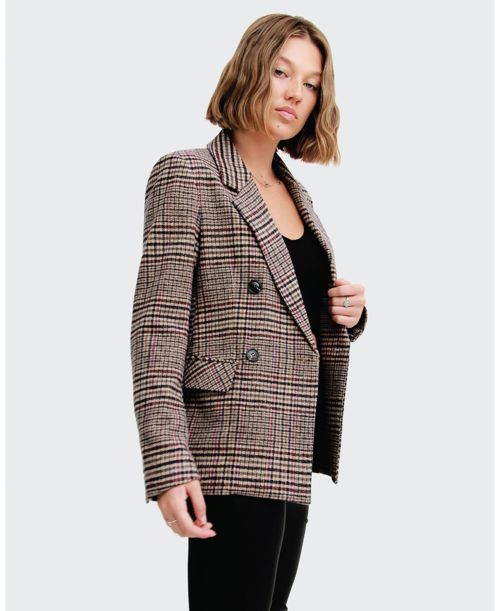 Belle & Bloom Piccadilly Wool Blend Plaid Blazer - Oat