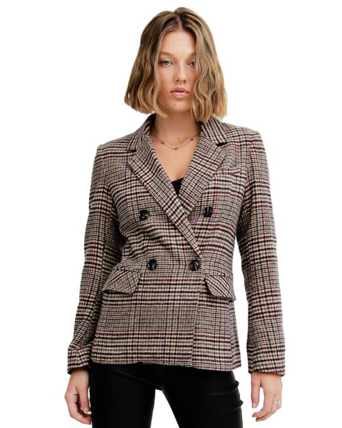 Belle & Bloom Piccadilly Wool Blend Plaid Blazer - Oat