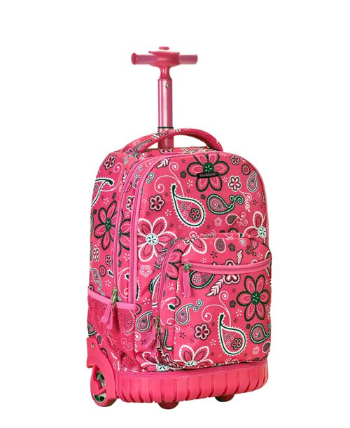 Rockland 19" Rolling Backpack - Pink Bandana