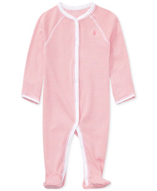 Polo Ralph Lauren Baby Girls Striped Cotton Coverall - Paisley Pink