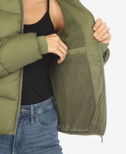 White Mark Women's Full Front Zip Hooded Bomber Puffer Jacket - Olive