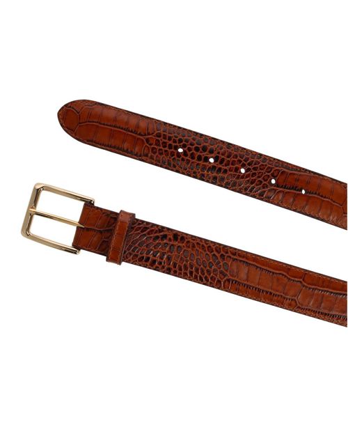 Trafalgar Men's Chance 35mm Mock Mini-African Alligator Embossed Italian Leather Belt - Cognac