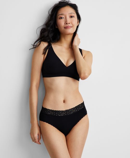 State of Day Women's Cotton Blend Lace-Trim Hipster Underwear, Created for Macy's - Deep Black