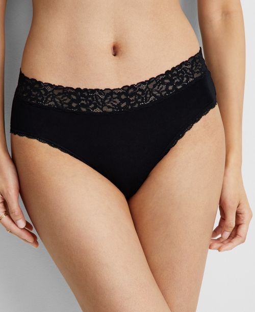 State of Day Women's Cotton Blend Lace-Trim Hipster Underwear, Created for Macy's - Deep Black