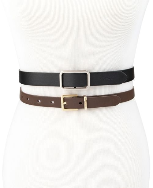 Calvin Klein 2-Pc. Skinny Belt Set - Black/brown