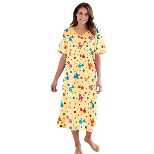 Dreams & Co. Women's Long Print Sleepshirt - Yellow cats